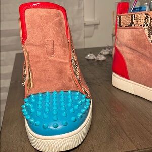 Christian Louboutin Red and Blue Spiked Sneakers